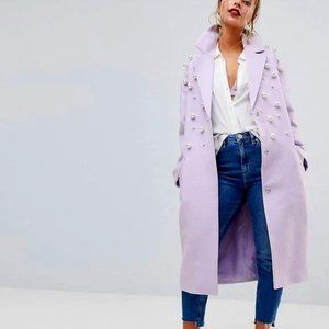 ASOS Pearl Soft Coat 4 Lavender Purple Lilac Embellished Statement Blogger Fave